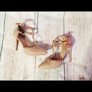 Gold/Champagne studded strappy heels